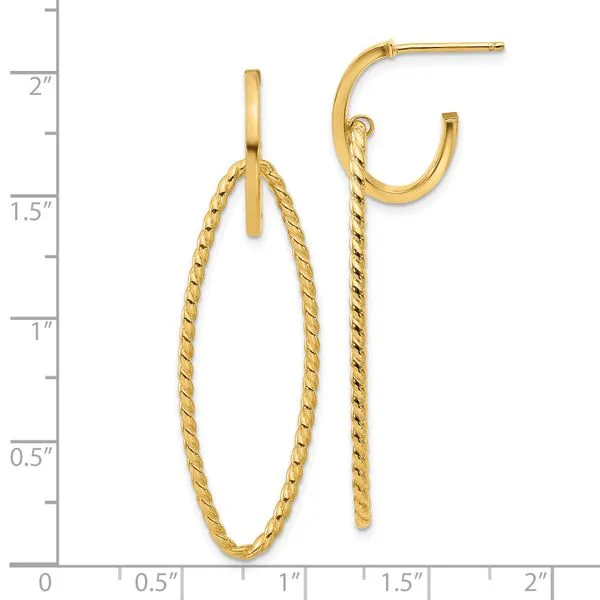 Leslie's 14K Polished and Twist Dangle Oval J-Hoop Earrings Image 4 Diamond Design Jewelers Somerset, KY