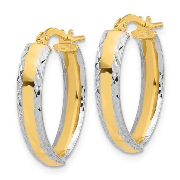 Leslie's 14K and White Rhodium Polished and Diamond-cut In/Out Hoop Earring Image 2 Diny's Jewelers Middleton, WI