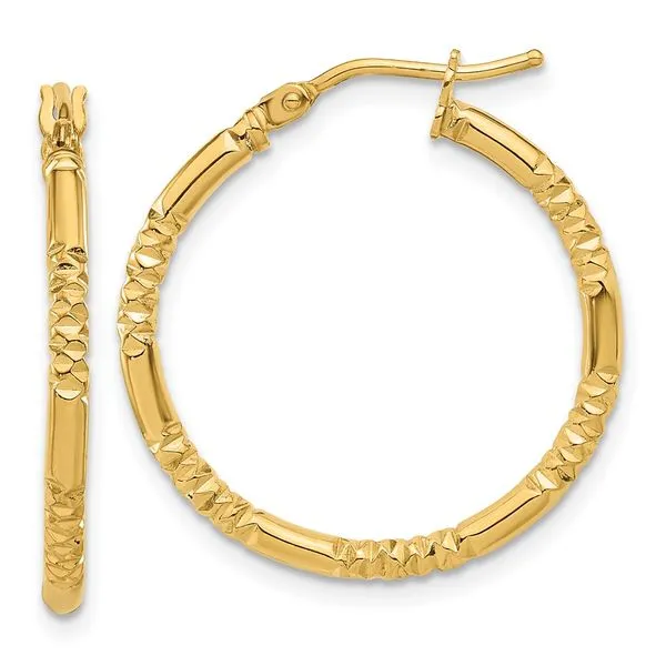 Leslie's 14K Polished and Textured Hoop Earrings Spencer's Jewelers Athens, GA