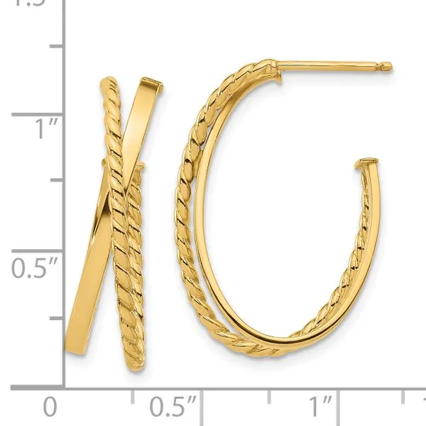 Leslie's 14K Polished and Twist J-Hoop Post Earrings Image 4 Diny's Jewelers Middleton, WI