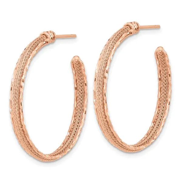 Leslie's 14K Rose Gold Diamond-cut and Textured Post Hoop Earrings Image 2 Spencer's Jewelers Athens, GA