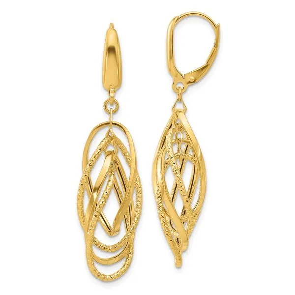 Leslie's 14K Polished and Textured Ovals Dangle Earrings Diny's Jewelers Middleton, WI