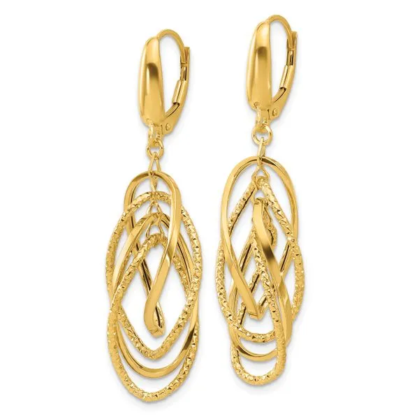 Leslie's 14K Polished and Textured Ovals Dangle Earrings Image 2 Diny's Jewelers Middleton, WI