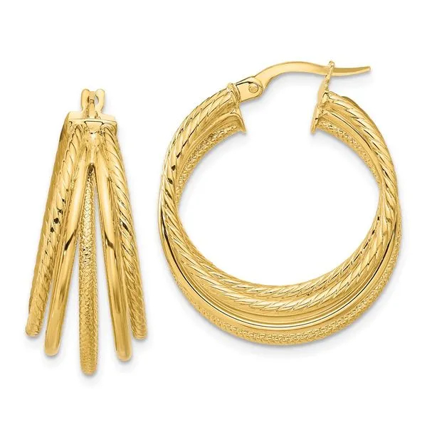 Leslie's 14K Polished and Multi Textured Hoop Earrings Diny's Jewelers Middleton, WI