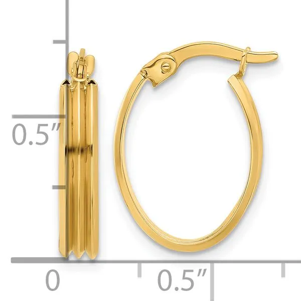 Leslie's 14K Polished and Grooved Oval Hoop Earrings Image 4 Diamond Design Jewelers Somerset, KY