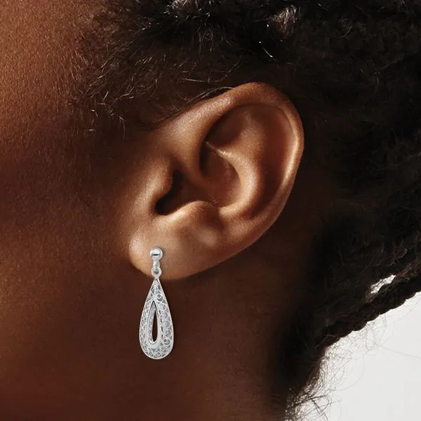 Leslie's 14K White Gold Filigree Teardrop Post Dangle Earrings Image 3 Diamond Design Jewelers Somerset, KY