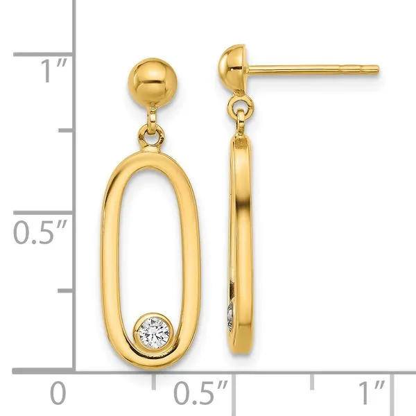 Leslie's 14K Polished CZ Oval Dangle Post Earrings Image 4 Mitchell's Jewelry Norman, OK