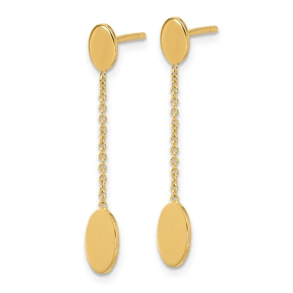 Leslie's 14K Polished Oval Discs Dangle Post Earrings Image 2 Mitchell's Jewelry Norman, OK