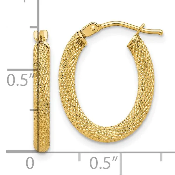 Leslie's 14K Polished and Textured Oval Hoop Earrings Image 4 Diamond Design Jewelers Somerset, KY