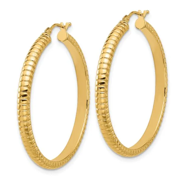 Leslie's 14K Polished and Textured Round Hoop Earrings Image 2 Jewelry Design Studio Jensen Beach, FL