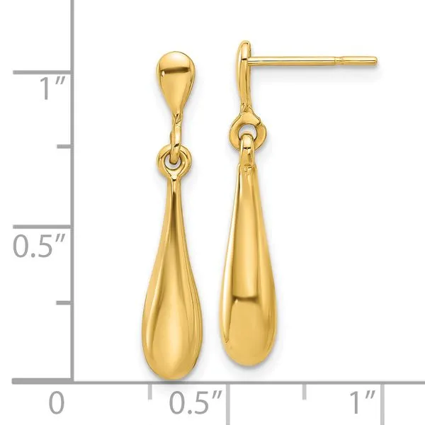 Leslie's 14K Polished Teardrop Post Dangle Earrings Image 4 Spencer's Jewelers Athens, GA