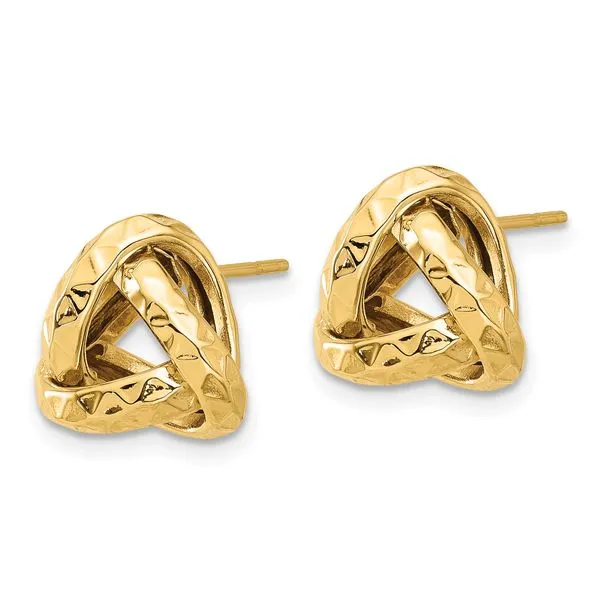 Leslie's 14K Polished and Diamond-cut Triangle Love Knot Post Earrings Image 2 Spencer's Jewelers Athens, GA