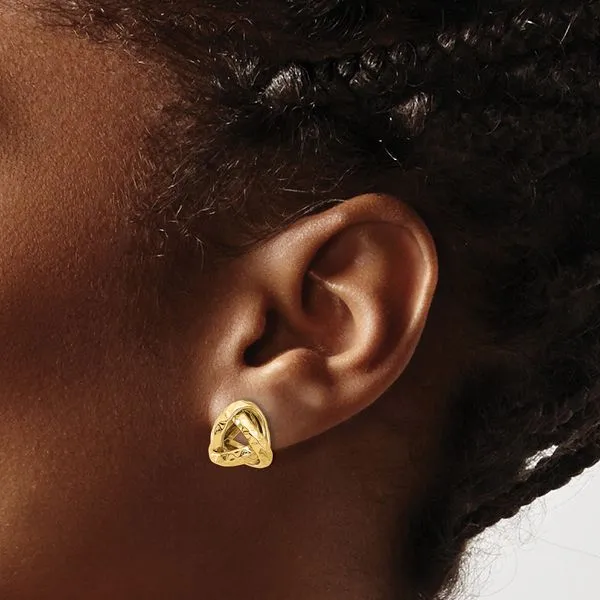 Leslie's 14K Polished and Diamond-cut Triangle Love Knot Post Earrings Image 3 Spencer's Jewelers Athens, GA