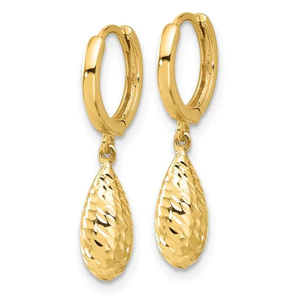 Leslie's 14K Polished and Diamond-cut Dangle Hoop Earrings Image 2 Mitchell's Jewelry Norman, OK