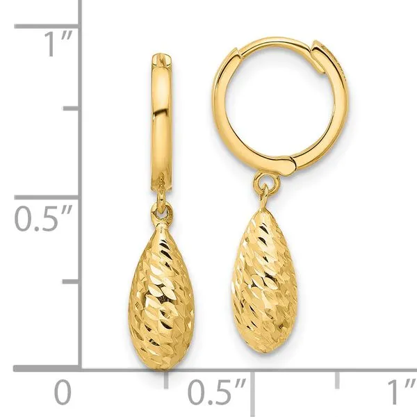 Leslie's 14K Polished and Diamond-cut Dangle Hoop Earrings Image 4 Mitchell's Jewelry Norman, OK