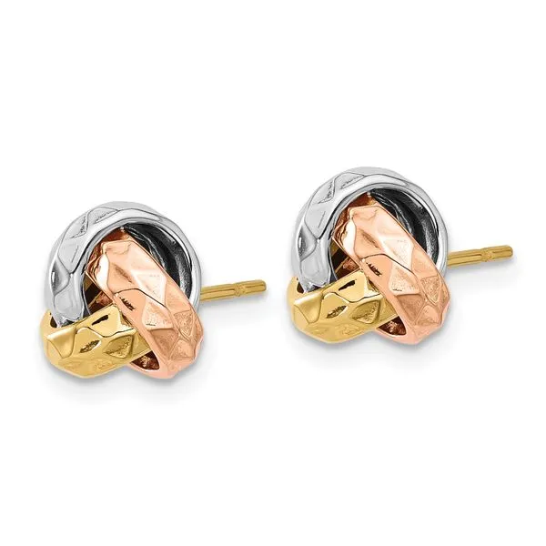 Leslie's 14K Tri-color Polished and Textured Love Knot Post Earrings Image 2 Diny's Jewelers Middleton, WI