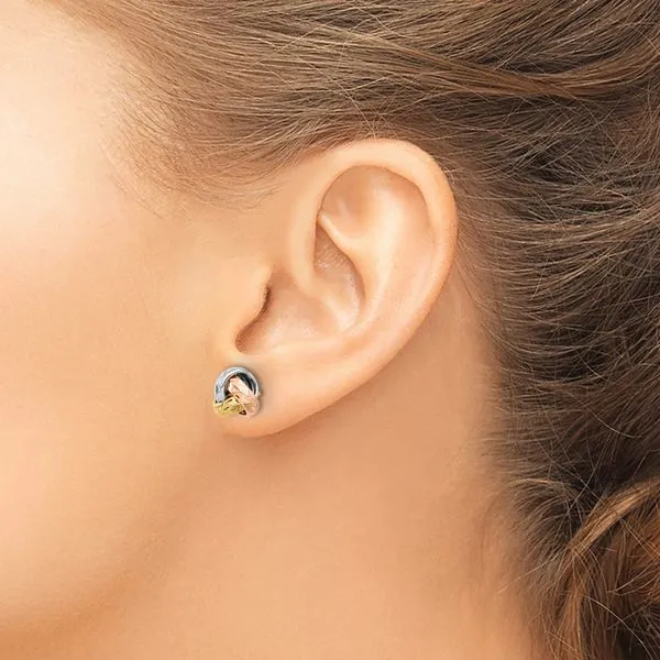 Leslie's 14K Tri-color Polished and Textured Love Knot Post Earrings Image 3 Diny's Jewelers Middleton, WI