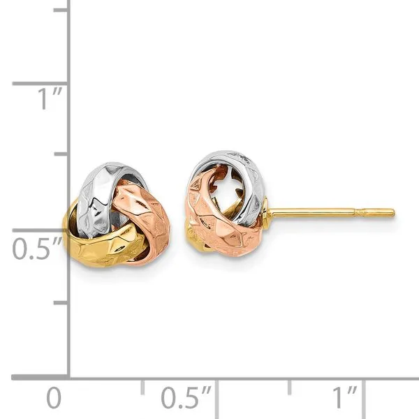 Leslie's 14K Tri-color Polished and Textured Love Knot Post Earrings Image 4 Diny's Jewelers Middleton, WI