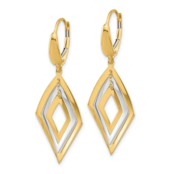 Leslie's 14K Two-tone Polished Diamond Shaped Dangle Leverback Earrings Image 2 Diny's Jewelers Middleton, WI