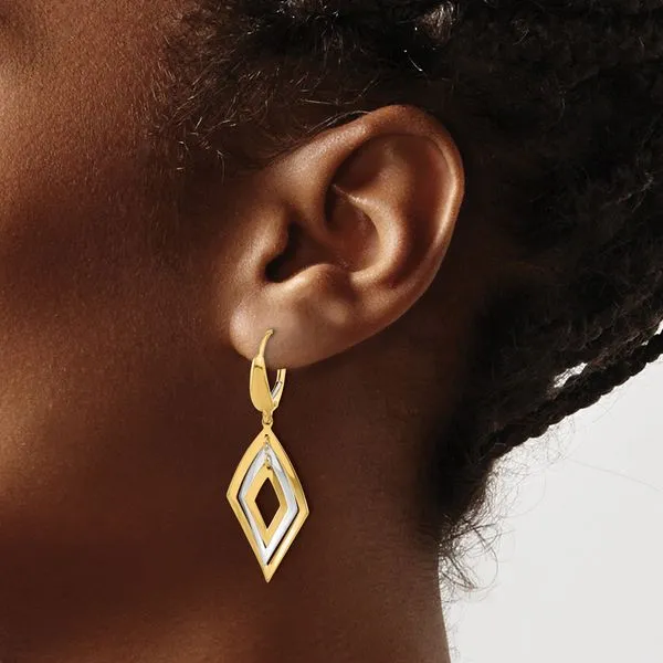Leslie's 14K Two-tone Polished Diamond Shaped Dangle Leverback Earrings Image 3 Diny's Jewelers Middleton, WI