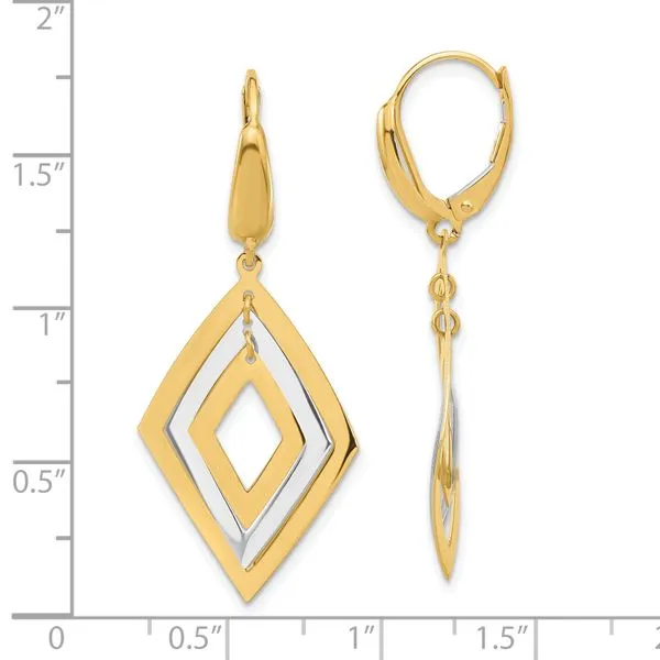 Leslie's 14K Two-tone Polished Diamond Shaped Dangle Leverback Earrings Image 4 Diny's Jewelers Middleton, WI