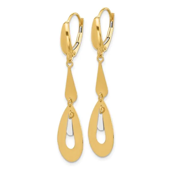 Leslie's 14K Two-tone Polished Teardrop Dangle Leverback Earrings Image 2 Spencer's Jewelers Athens, GA
