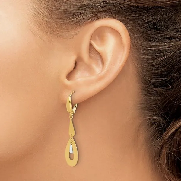 Leslie's 14K Two-tone Polished Teardrop Dangle Leverback Earrings Image 3 Spencer's Jewelers Athens, GA