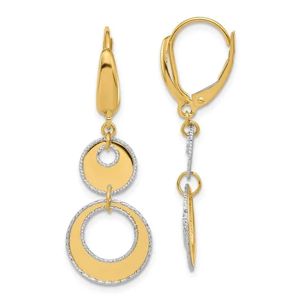 Leslie's 14K Two-tone Polished and Dia-cut Circles Dangle Leverback Earring Diamond Design Jewelers Somerset, KY