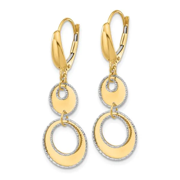 Leslie's 14K Two-tone Polished and Dia-cut Circles Dangle Leverback Earring Image 2 Diamond Design Jewelers Somerset, KY