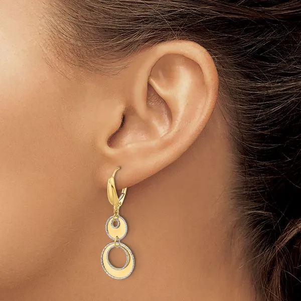 Leslie's 14K Two-tone Polished and Dia-cut Circles Dangle Leverback Earring Image 3 Diamond Design Jewelers Somerset, KY