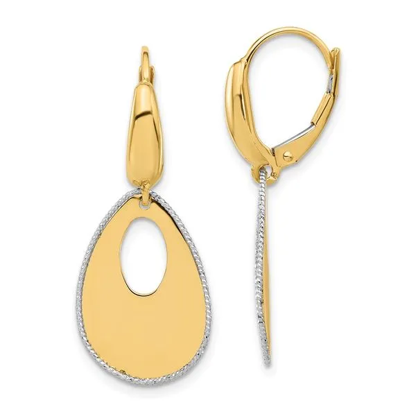 Leslie's 14K Two-tone Polished and Dia-cut Teardrop Dangle LeverbackEarring Diamond Design Jewelers Somerset, KY