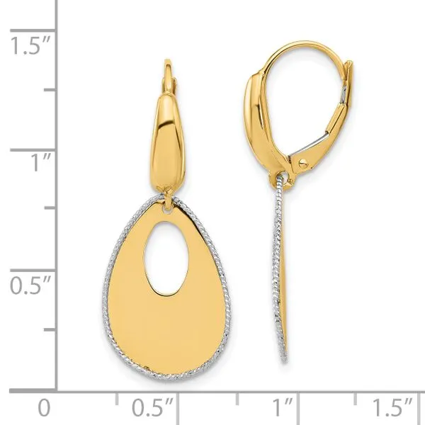 Leslie's 14K Two-tone Polished and Dia-cut Teardrop Dangle LeverbackEarring Image 4 Diamond Design Jewelers Somerset, KY