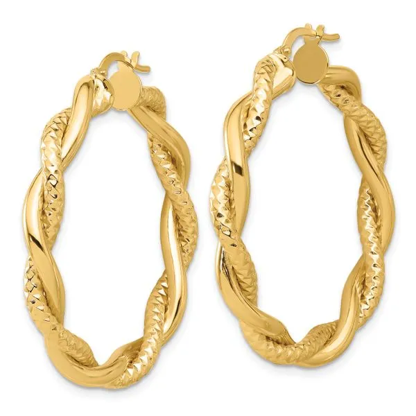 Leslie's 14K Polished and Textured Twisted Round Hoops Image 2 Diamond Design Jewelers Somerset, KY