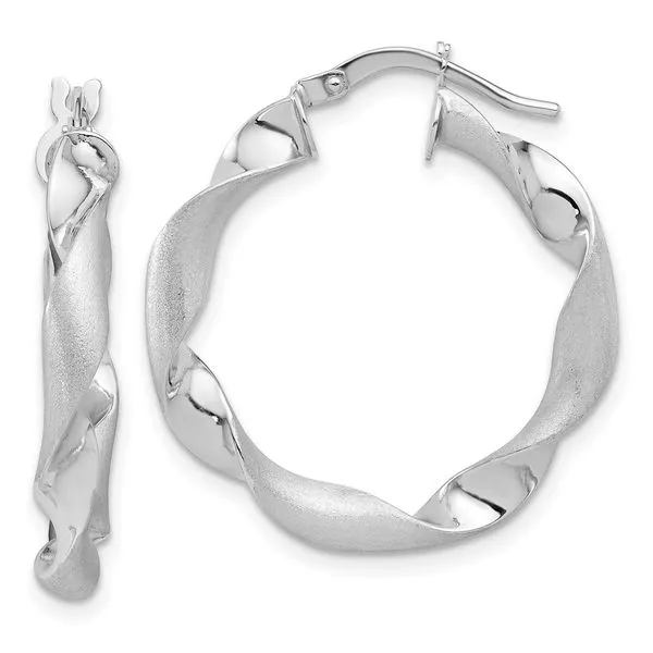Leslie's 14K White Gold Polished and Brushed Twisted Hoop Earrings Tidwells of Greenwood Greenwood, SC