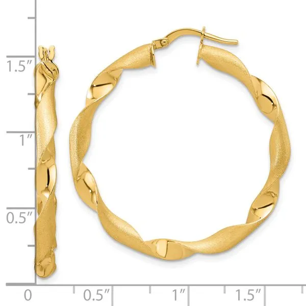 Leslie's 14K Polished and Brushed Twisted Hoop Earrings Image 4 Spencer's Jewelers Athens, GA