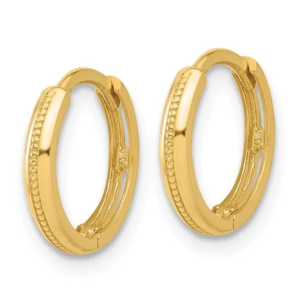 Leslie's 14K Polished and Textured Huggie Hoop Earrings Image 2 Diny's Jewelers Middleton, WI
