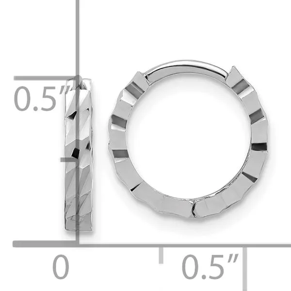 Leslie's 14K White Gold Polished/Diamond-cut Huggie Hoop Earrings Image 3 Moseley Diamond Showcase Inc Lexington, SC