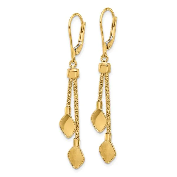 Leslie's 14K Polished and Brushed Dangle Leverback Earrings Image 2 Diamond Design Jewelers Somerset, KY