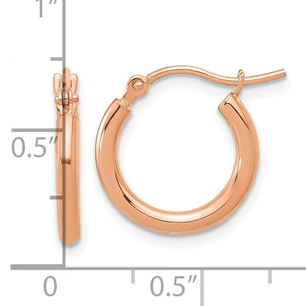 Leslie's 14k Rose Gold Polished 2x15mm Polished Hoop Earrings Image 4 Jim's Jewelers Tyler, TX