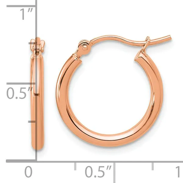 Leslie's 14k Rose Gold Polished 2x17.5mm Polished Hoop Earrings Image 4 Spath Jewelers Bartow, FL