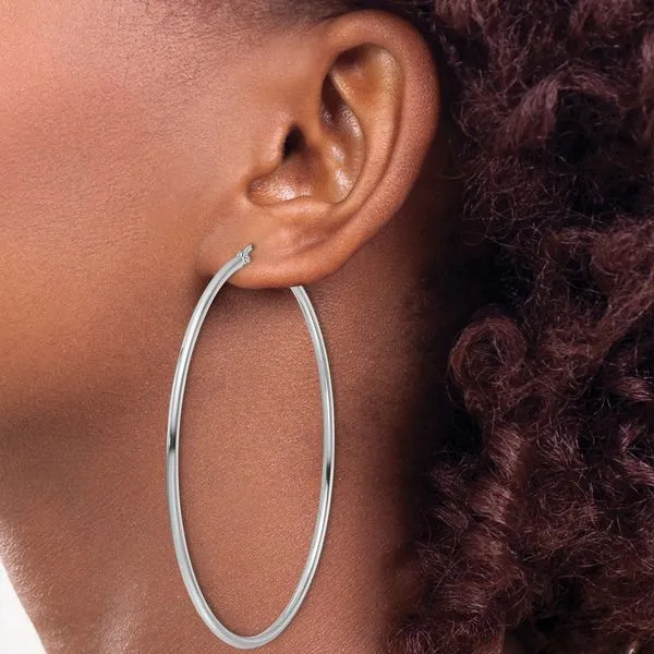 Leslie's 14k White Gold Polished 2x65mm Polished Hoop Earrings Image 3 Diamond Design Jewelers Somerset, KY