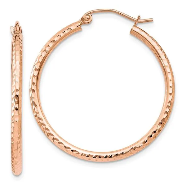 Leslie's 14k Rose Gold Diamond-cut Polished Hoop Earrings Spencer's Jewelers Athens, GA