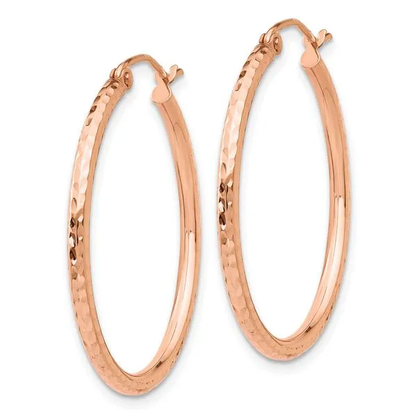 Leslie's 14k Rose Gold Diamond-cut Polished Hoop Earrings Image 2 Spencer's Jewelers Athens, GA