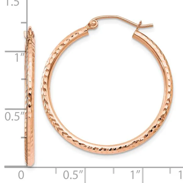Leslie's 14k Rose Gold Diamond-cut Polished Hoop Earrings Image 4 Spencer's Jewelers Athens, GA