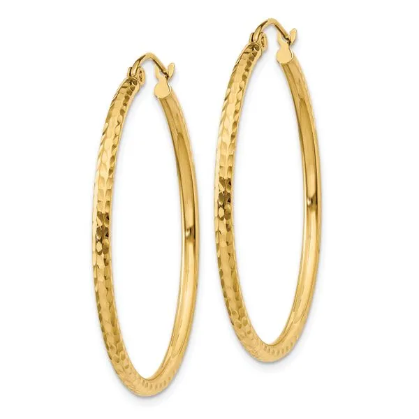 Leslie's 14k Diamond-cut 2mm Round Tube Hoop Earrings Image 2 Spencer's Jewelers Athens, GA