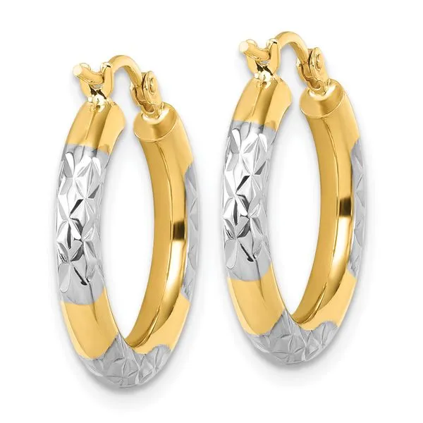Leslie's 14k with Rhodium Diamond Cut 3mm Hoop Earrings Image 4 Spencer's Jewelers Athens, GA