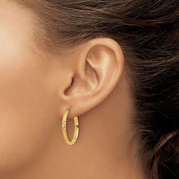 Leslie's 14k D/C 2.8x25mm Hollow Hoop Earrings Image 3 Jerald Jewelers Latrobe, PA
