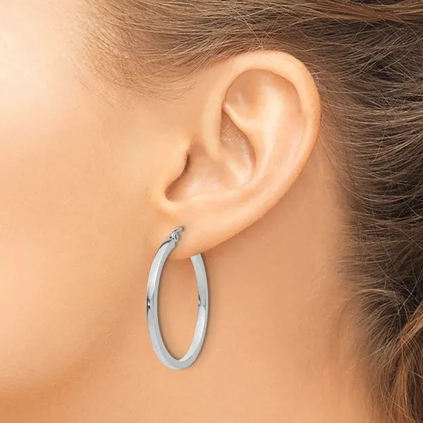 Leslie's 14k White Gold 2mm Square Tube Hoops Image 3 Spencer's Jewelers Athens, GA