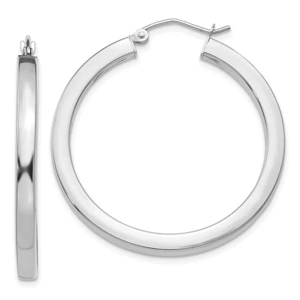 Leslie's 14k White Gold 3mm Polished Square Tube Hoop Earrings Diamond Design Jewelers Somerset, KY