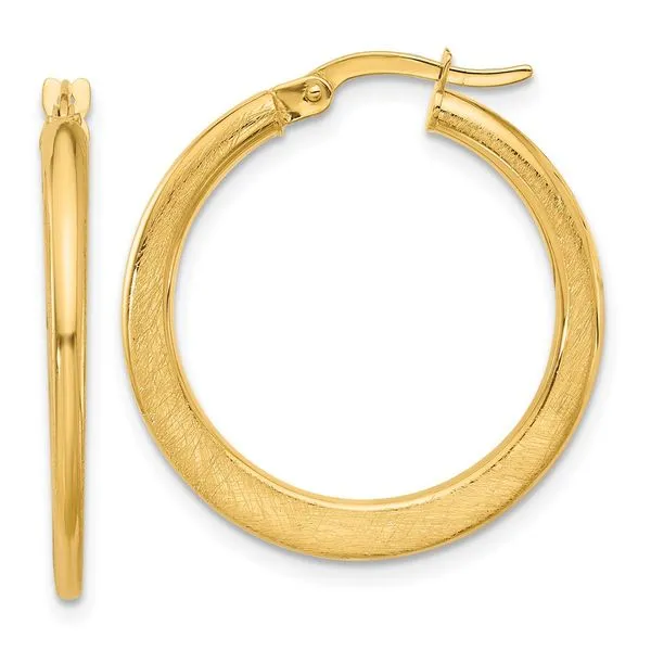 Leslie's 14K Polished and Scratch Finish Round Hoop Earrings Diny's Jewelers Middleton, WI